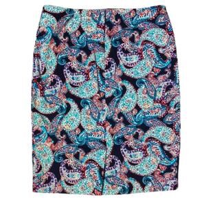 Talbot Sz 6 Petite Pencil skirt blue black paisley 6P